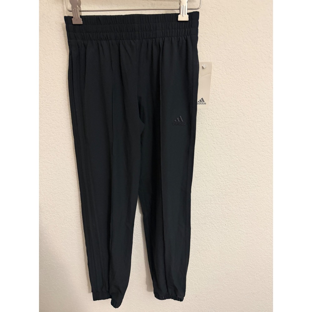 NWT Adidas Woven 3S Pant YG Kids Small 7/8 Black Track Pants Polyester Spandex